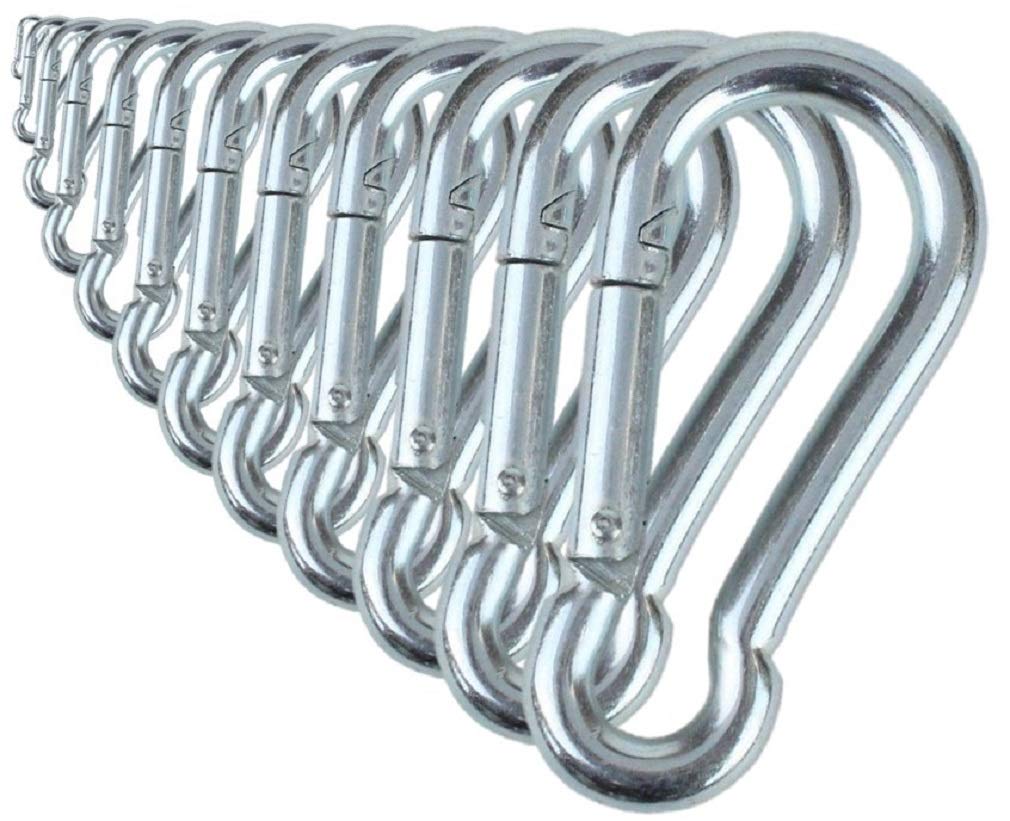 Branded Boards Black & Silver Heavy Duty Zinc-Galvanized Steel Carabiner Spring Snap Clip Link Hooks. 200-400Lb Load. 6 Packs, 1
