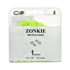 Zonkie Single-Speed Bicycle Chain 1/2 X 1/8 Inch 116 Links (Yellow, 1/2'' 1/8'' 116 Links)