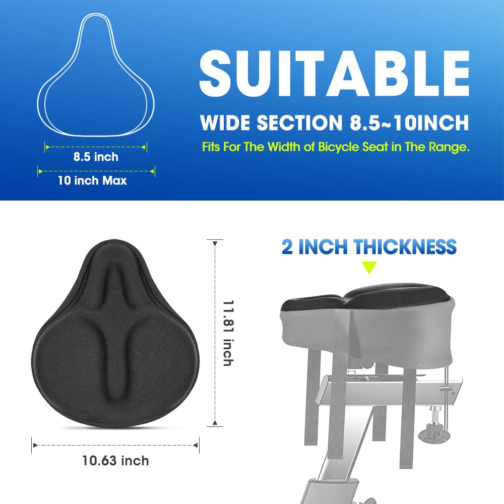 Anzome Bike Seat Cushion, Exercise Bike Seat Cover, Wide Foam & Extra Soft Gel Bike Seat Cushion For Women Men Everyone, Fits Cr