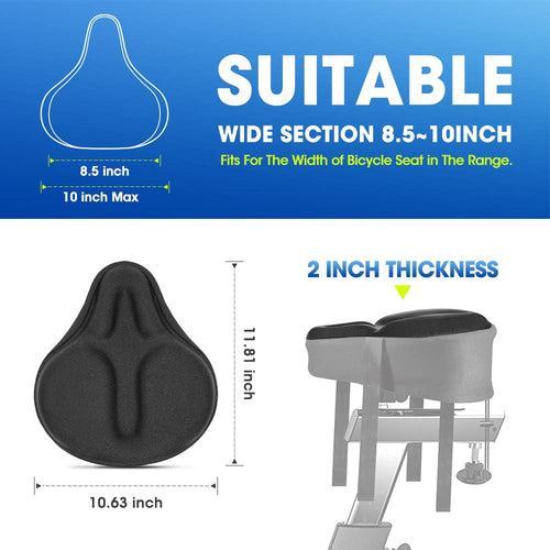 Anzome Bike Seat Cushion, Exercise Bike Seat Cover, Wide Foam & Extra Soft Gel Bike Seat Cushion For Women Men Everyone, Fits Cr