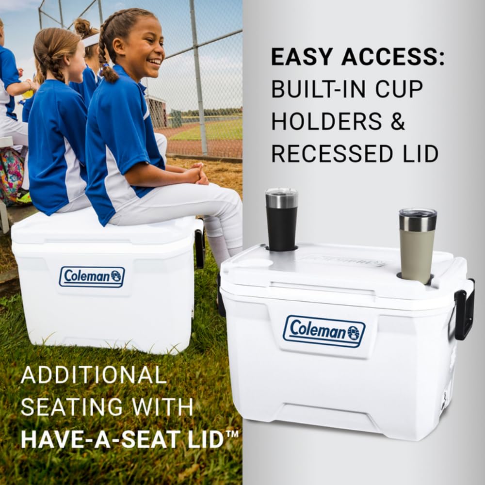 Coleman Classic Series 52Qt Marine Cooler, Fully Insulated Lid & Body Keeps Ice Up To 3 Days, Holds Up To 80 Cans