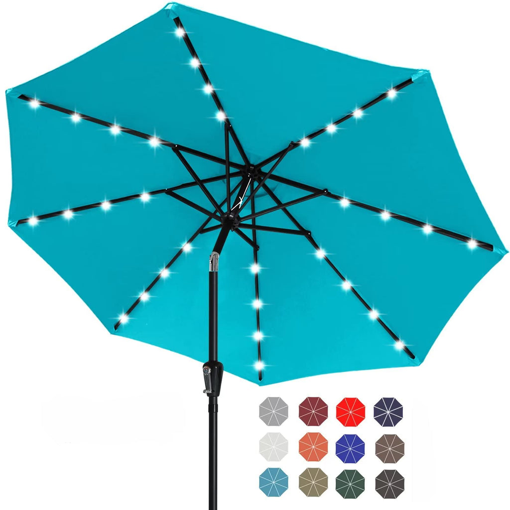 Abccanopy Durable Solar Led Patio Umbrellas With 32Led Lights 9Ft (Turquoise)