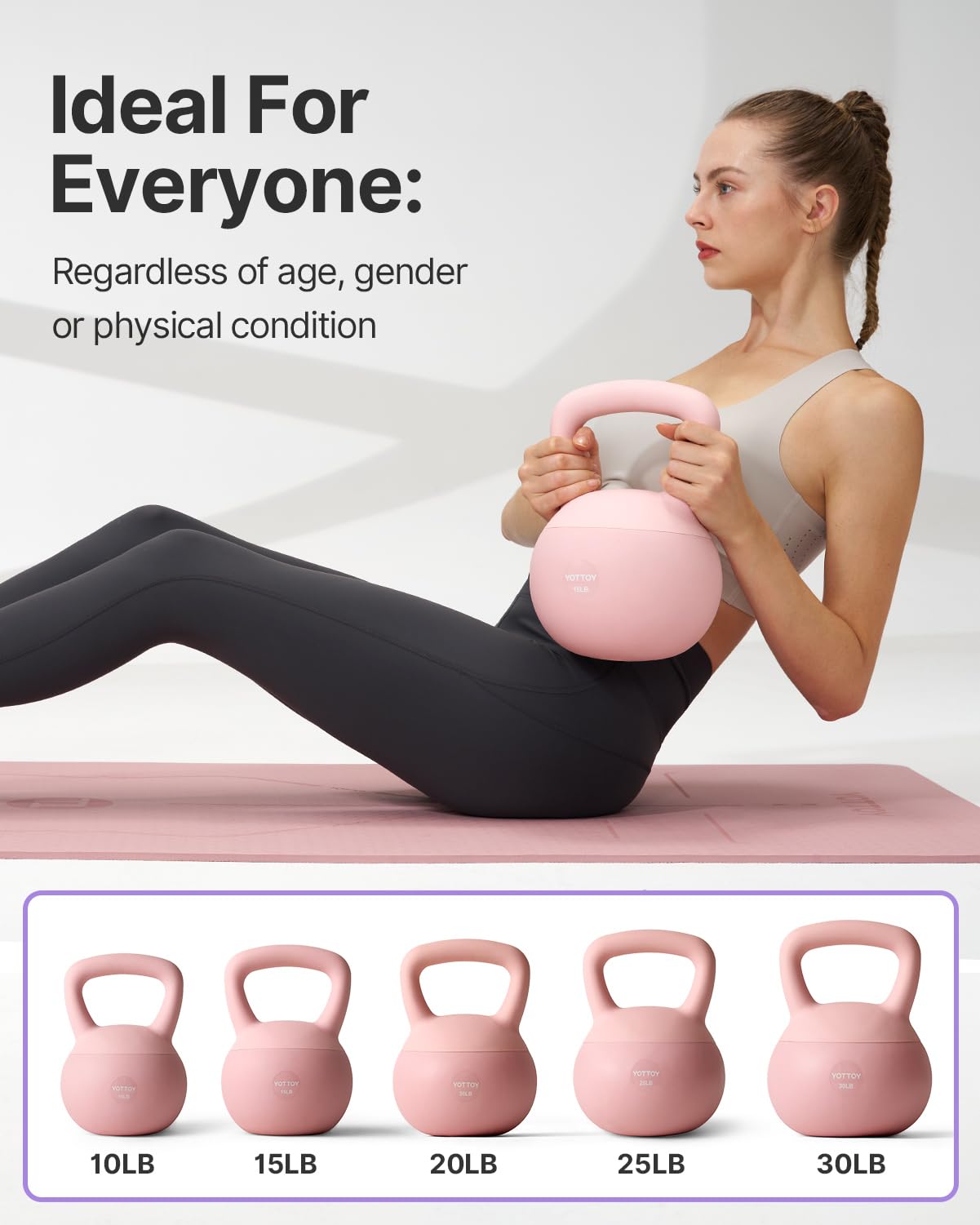 YOTTOY Soft Kettlebell,Kettlebell Anti-Slip Grip Weight for Home Workouts, Kettlebells Set Strength and Safety Guaranteed (Pink,
