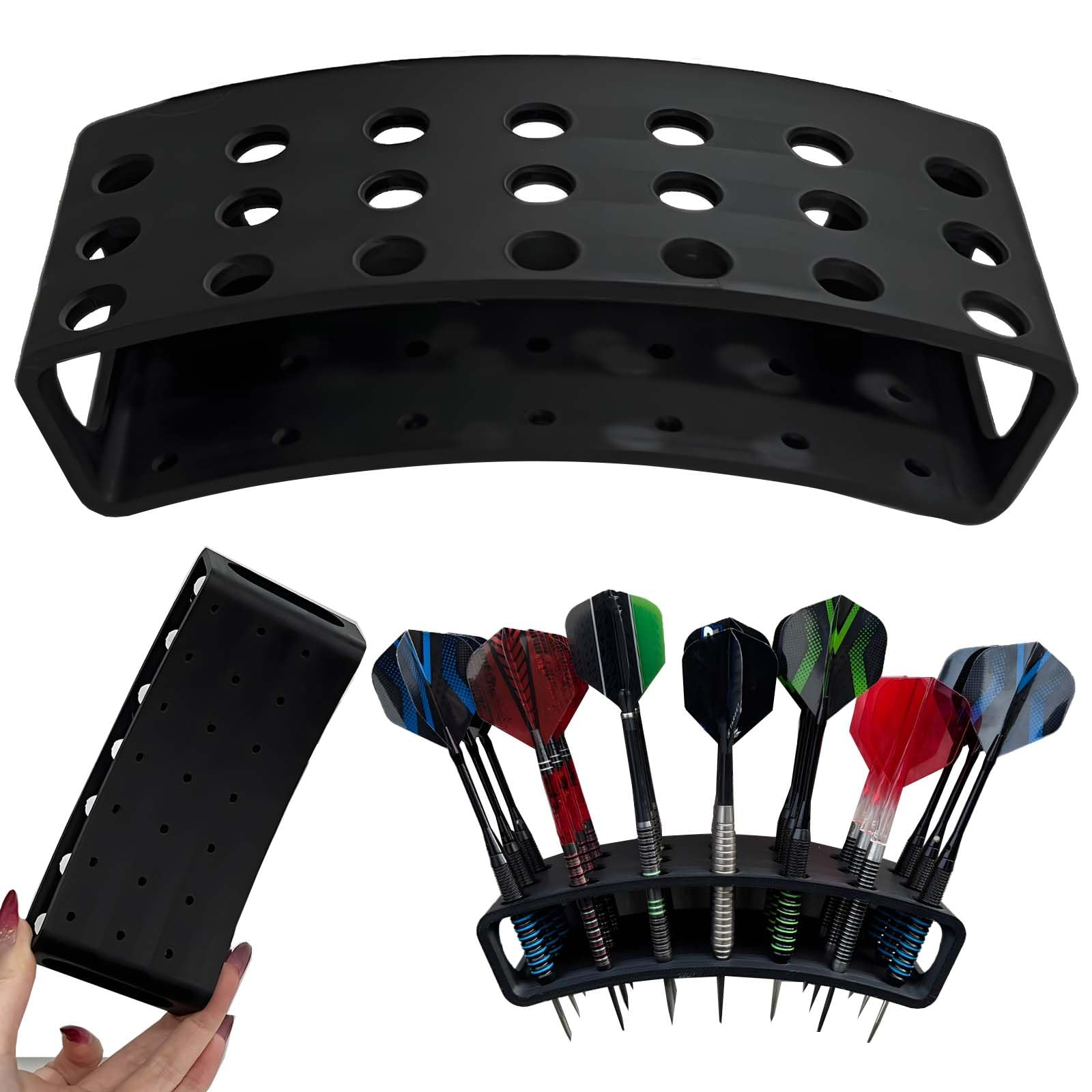 Wall Mounted Dart Holder | 21 Tip Darts Storage and Display Rack | Game Room Organizer Accessory (Black)