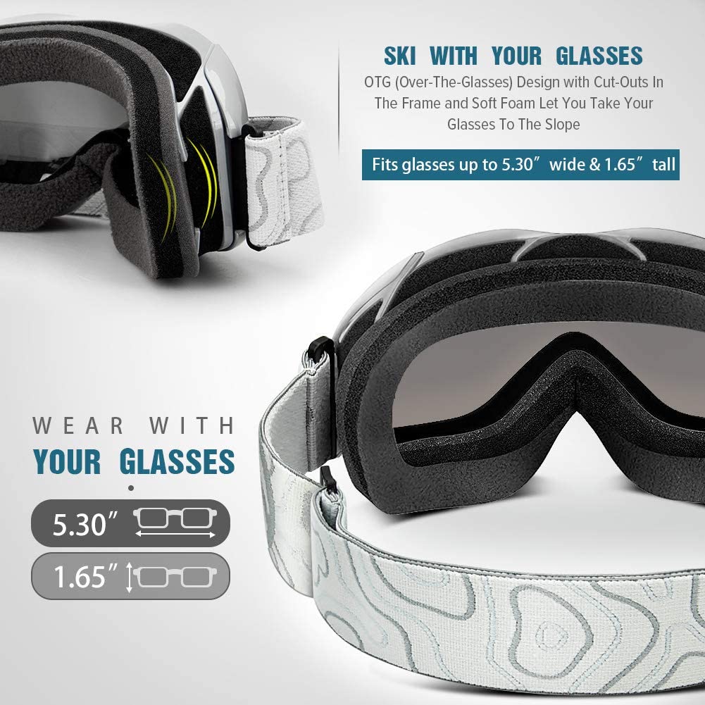 Outdoormaster Otg Ski Goggles - Over Glasses Ski/Snowboard Goggles For Men, Women & Youth - 100% Uv Protection (Contour Frame +