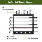 Golf Club Holder Rack - Indoor Wooden 5 Golfs Putter Storage Wall Mount Stand, Organizer For Sticks Clubs/Putter/Golf Balls/Head
