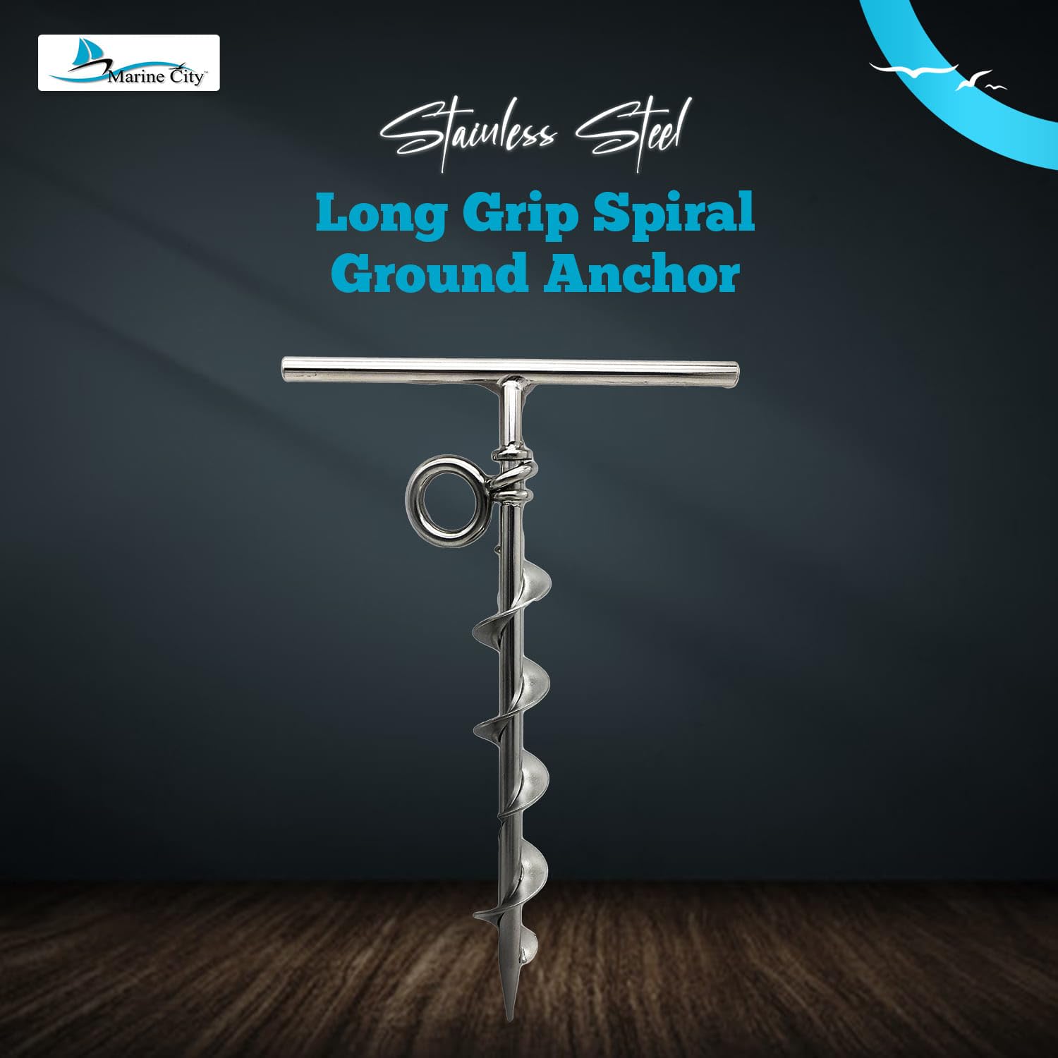 Marine City 304 Grade Stainless Steel Long Grip Spiral Ground Anchor With An O-Ring For Boat Mooring On Beach - Camping Tent - S