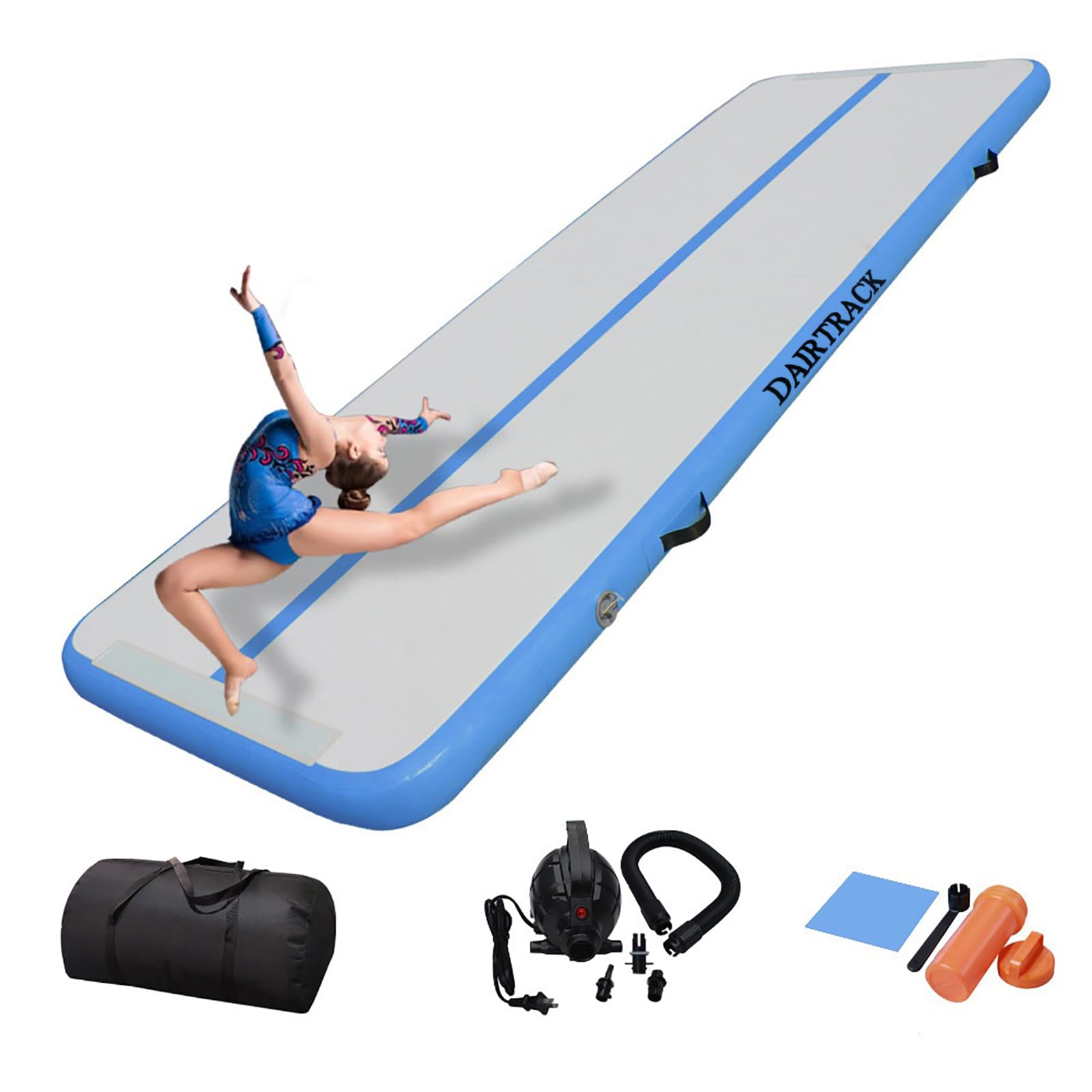 DAIRTRACK IBATMS Air Tumble Track Mat, 10ft/13ft/16ft/20ft Inflatable Gymnastics Air Mat for Gymnastics Training/Home Use/Cheerl