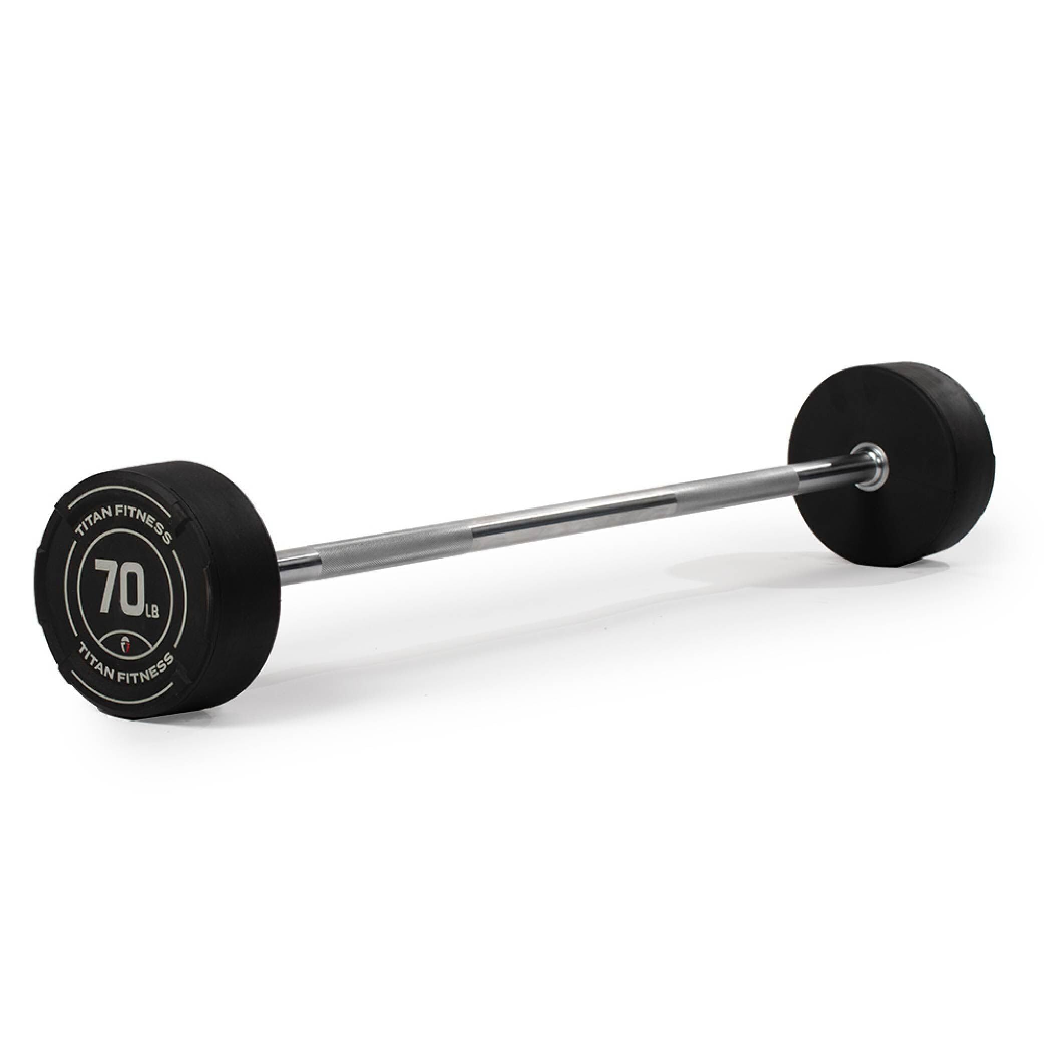Titan Fitness 70 Lb Rubber Straight Fixed Barbell, Pre-Loaded Weight Bar For Strength Training & Weightlifting