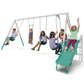 The Swing Company 600LBS Yonkers Metal Swing Set, Outdoor Backyard Playset Kids Aged 3-8 with 2 Swings, Glide Ride, Trapeze, 5ft