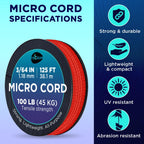 Teceum Micro Paracord - Red (Fire) - 1.18 Mm X 125 Ft - Micro Utility Cord - Thin Braided Paracord Rope Nylon Polyester - Wind C