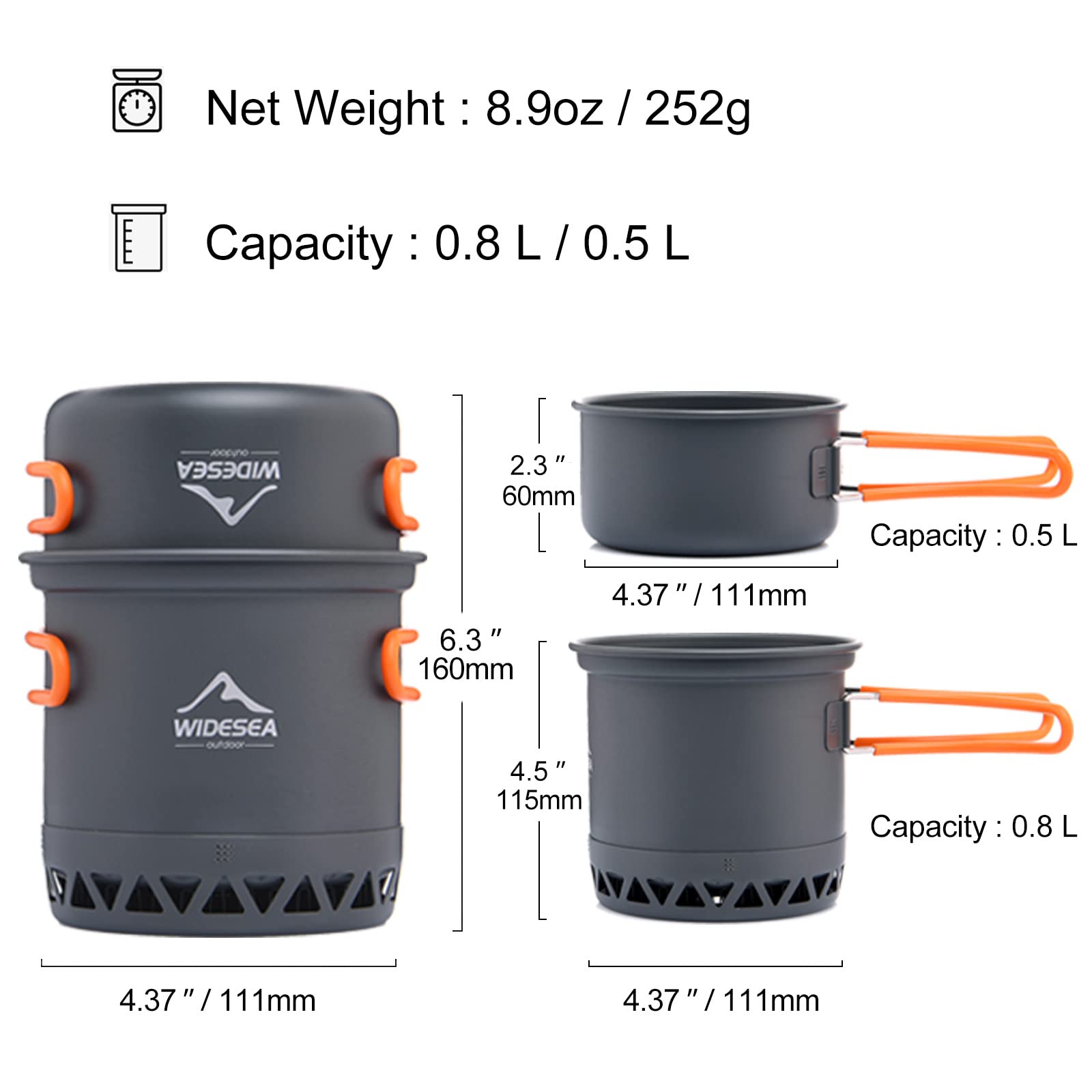 Widesea Camping Cookware Outdoor Pot Pan Cooking Equipment Heat Exchange Design For Hiking Backpacking