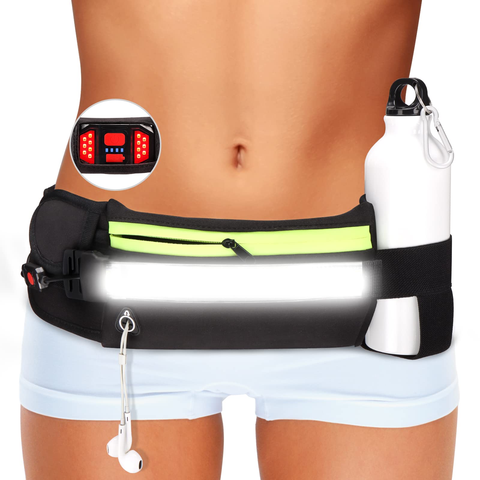EGUKU Running Light, 1000Lumens Running Belt Running Gear with 230Rechargeable Night Running Light for Phone Waist Bag Light wit