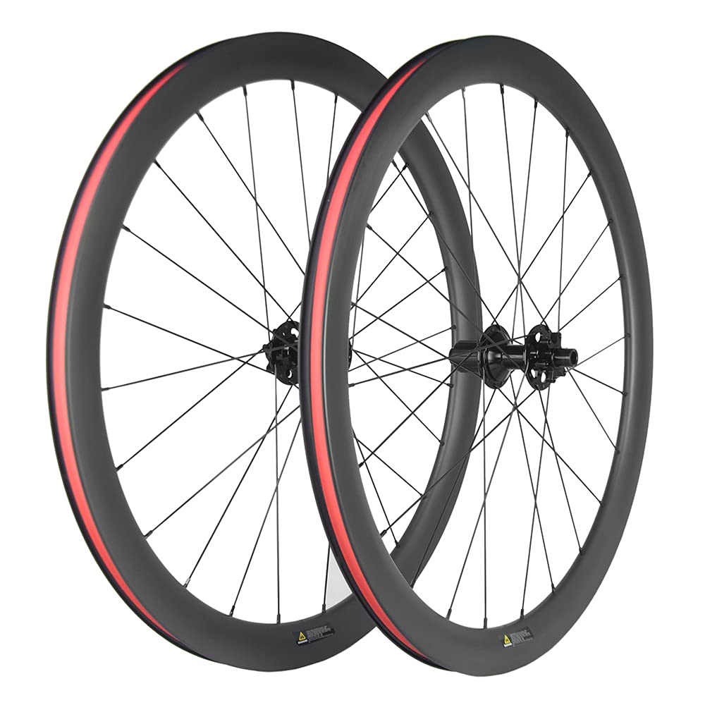 SUPERTEAM Carbon Wheelset 700C Tubeless Gravel Wheelset Disc Braking 45TU-28 (Rim Depth 45MM, Center Lock Thru AXLE 12 * 100-12 