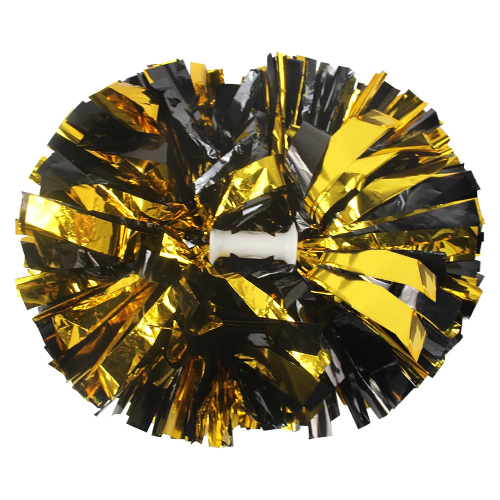 Lovecheer 2Pcs Pom Poms Cheerleading Gold And Black Metallic Cheer Pom Poms With Baton Handle For Sports Team Spirit Party Cheer