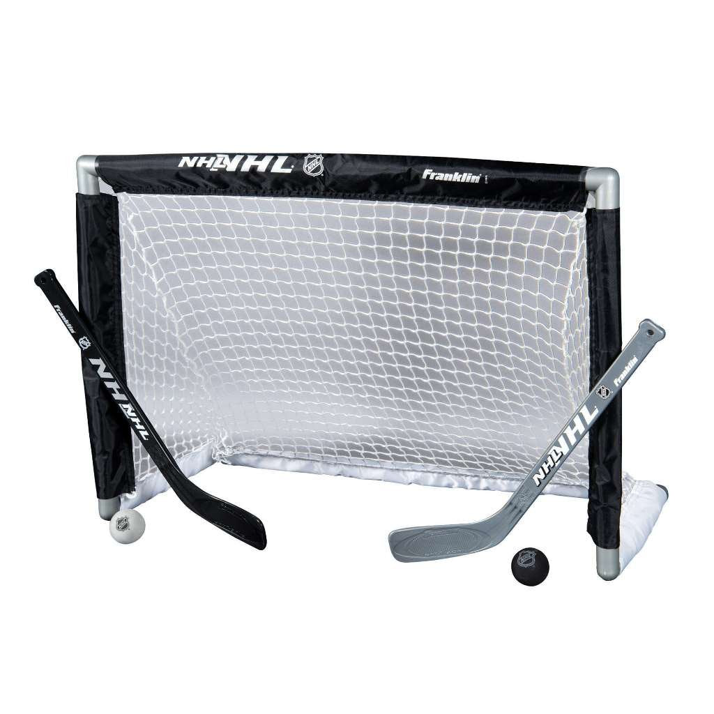 Franklin Sports NHL Youth Mini Hockey Goal + Stick Set - Kids Knee Hockey Goal, Sticks + Foam Mini Balls - (1) Goal, (2) Mini St