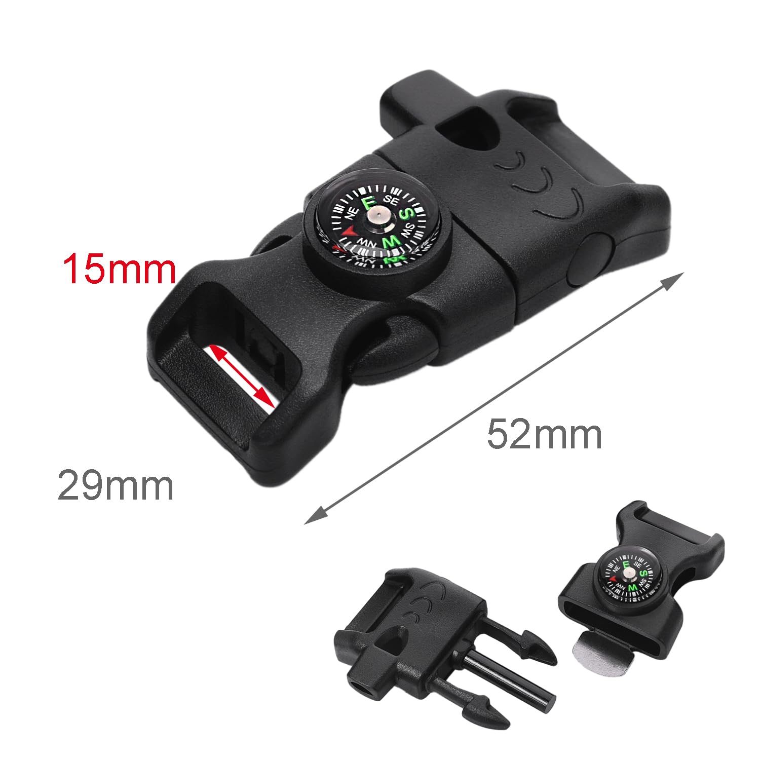 25 Pack 5/8 Inch Paracord Buckle With Whistle Compass, Side Release Plastic Buckles For Paracord Bracelet Outdoor Camping Emerge