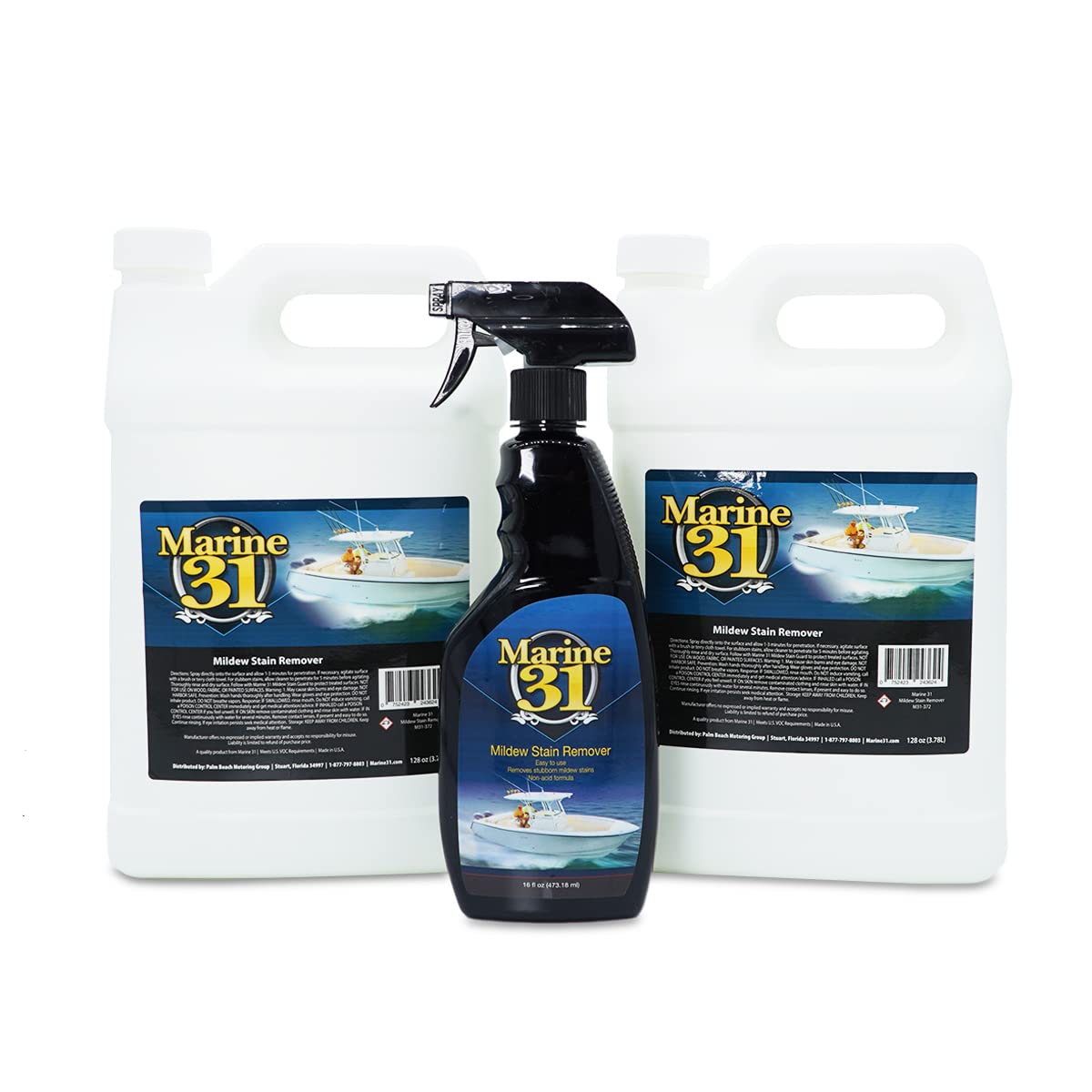Marine 31 Mildew Stain Remover & Cleaner - Marine & Boat, Home & Patio, Bathroom & Shower Cleaner (16Oz & 2 Gallon Combo)