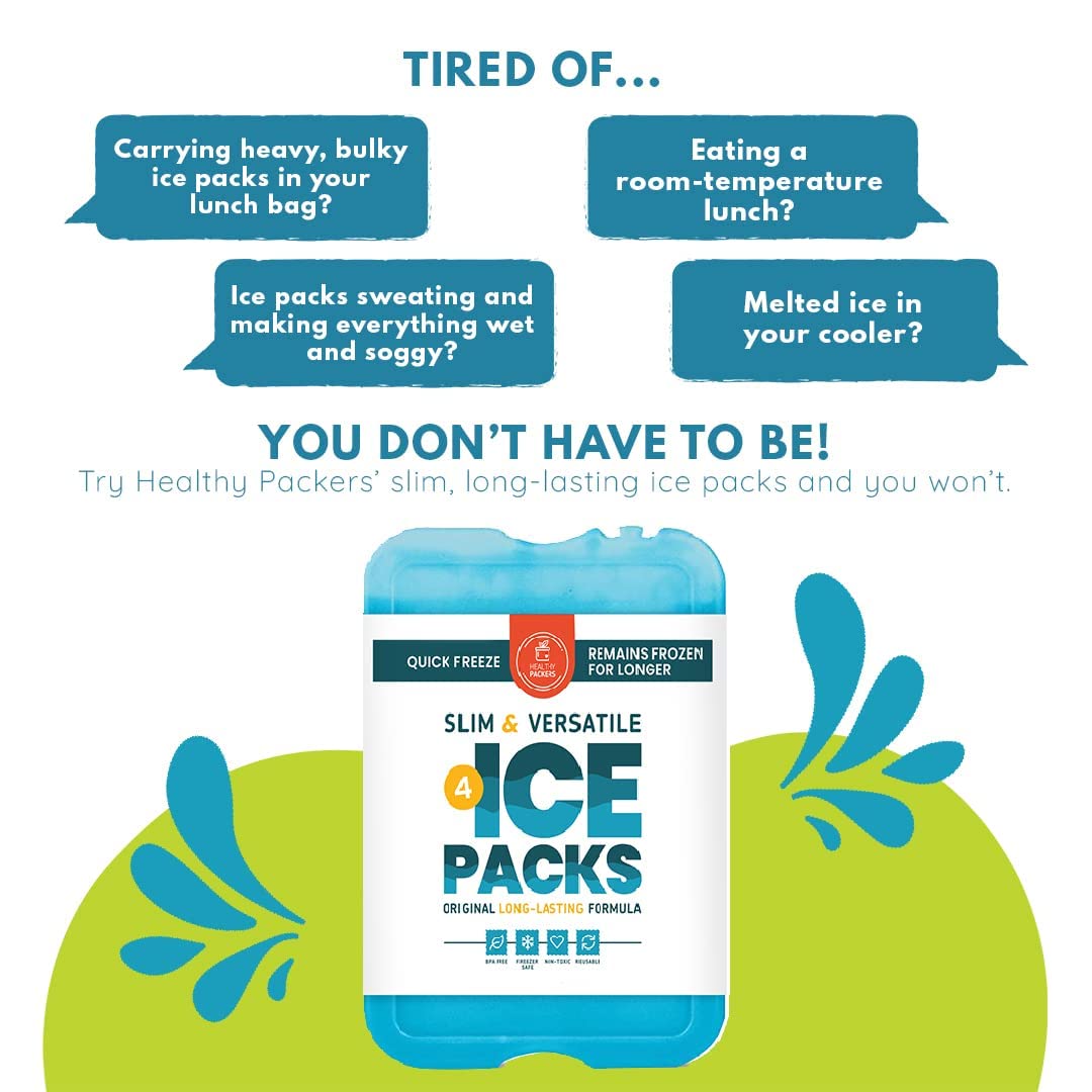 Healthy Packers Ice Packs For Lunch Boxes & Coolers - Freezer Packs - Original Cool Pack | Cooler Accessories For Beach, Camping