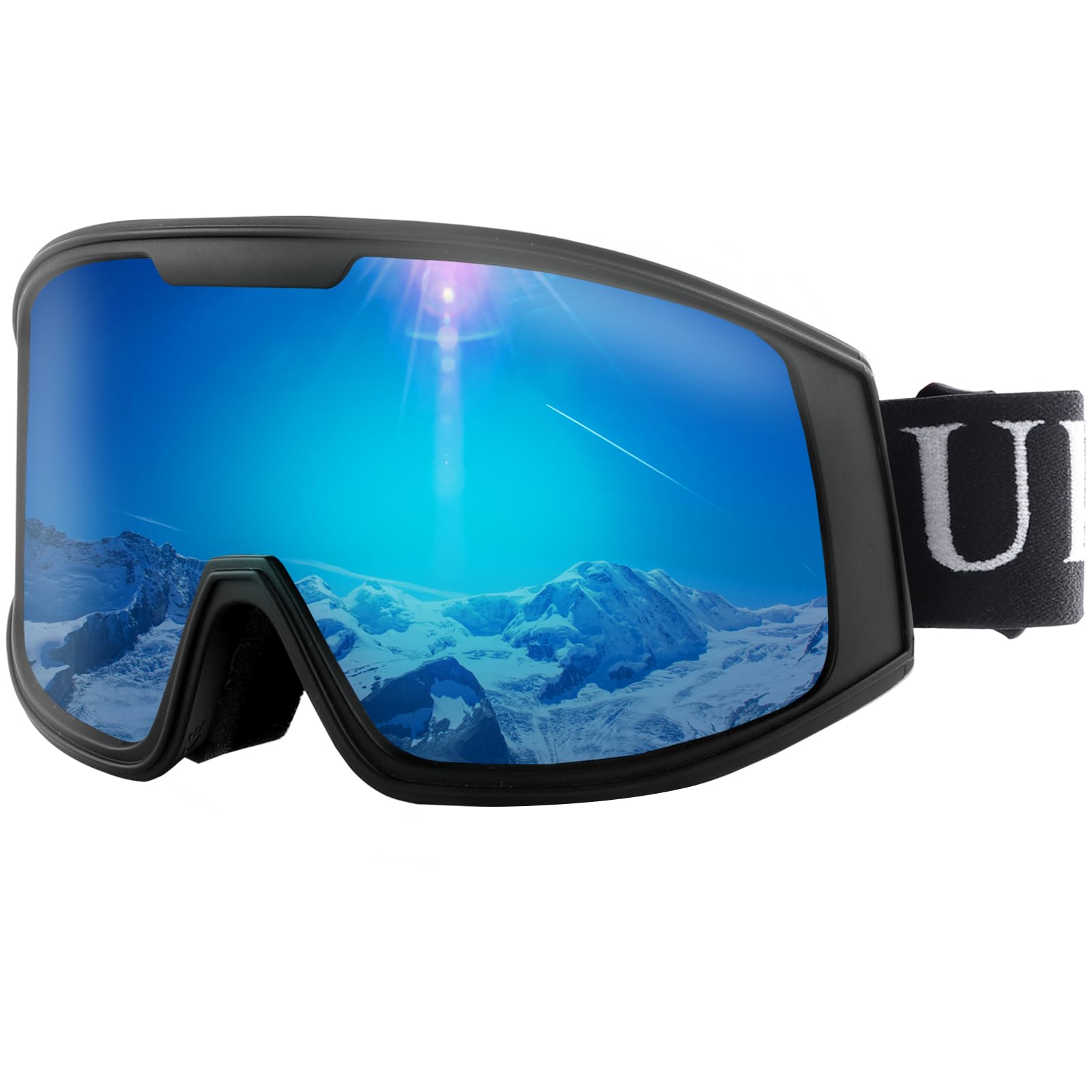 Ukoly Ski/Snowboard Goggles for Men Women, Snow Goggles HD Lens Anti-Fog Coating OTG Design UV400 Protection Windproof (Black Fr