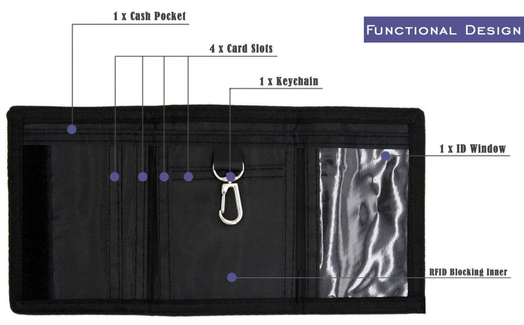 Rfid Trifold Canvas Outdoor Sports Wallet For Kids - Front Pocket Wallet With Magic Sticker (Digital Gray)
