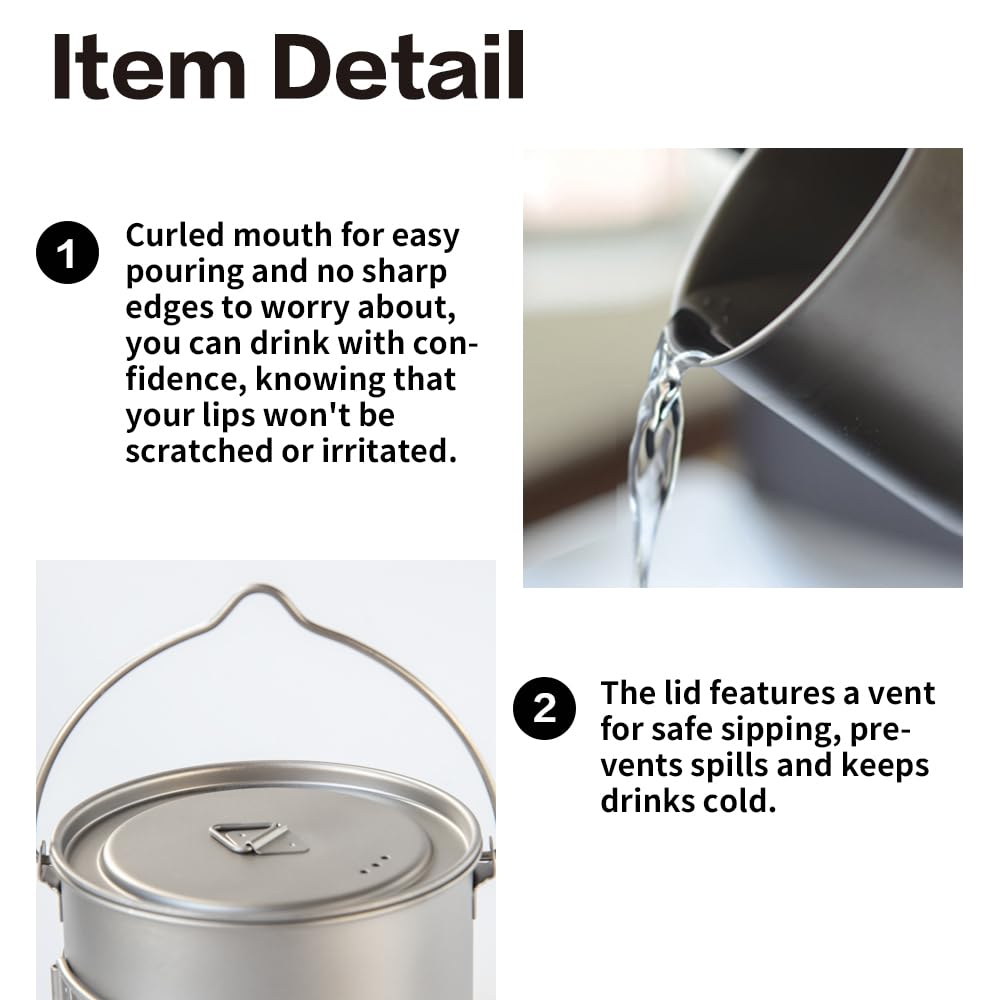 Comtai Titanium Camping Cookware 1100Ml/39 Oz Titanium Pot With Lid And Fotable Handle, Titanium Cook Pot Backpacking For Outdoo