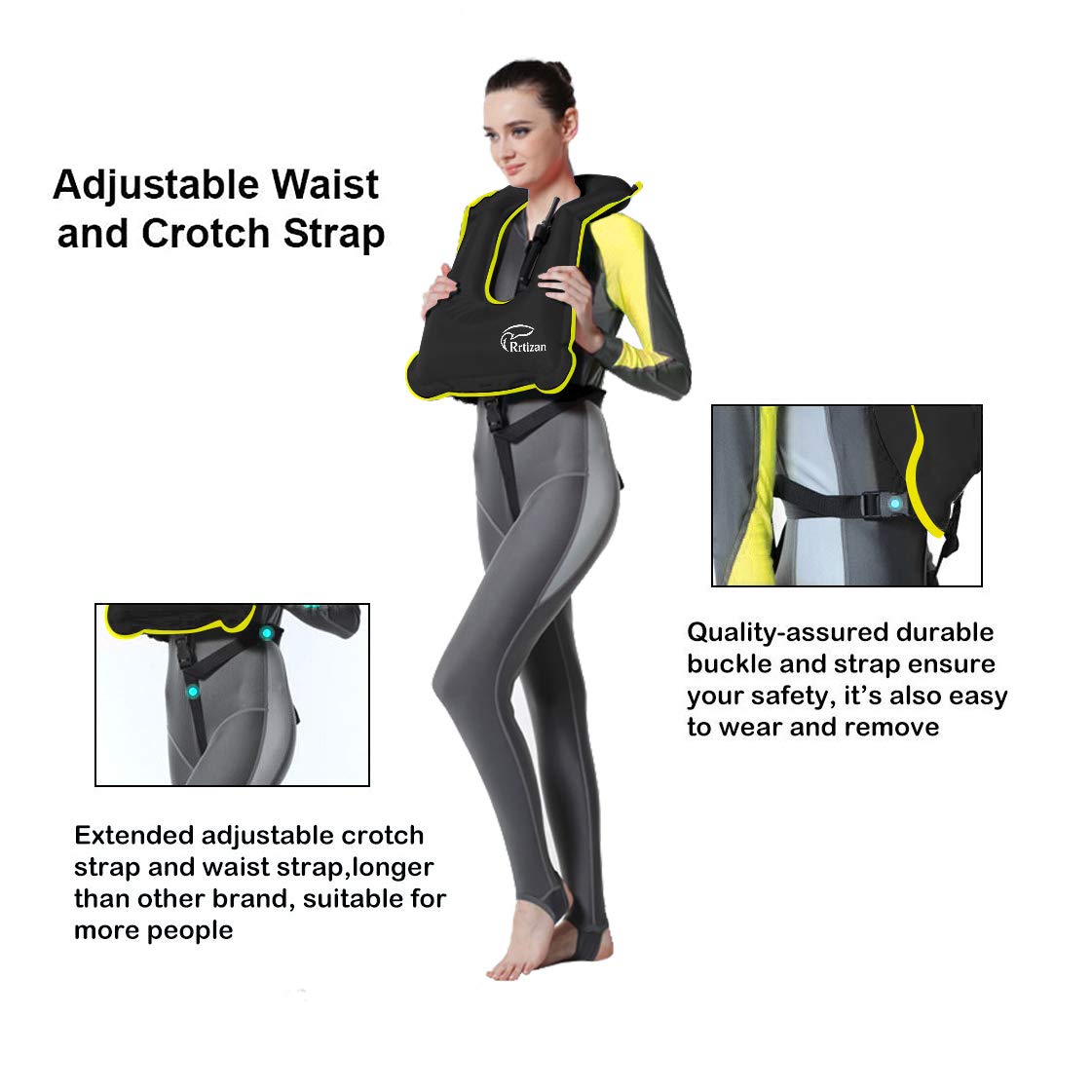 Rrtizan Snorkel Vest, Adults Portable Inflatable Swim Vest Jackets For Snorkeling Swimming Diving Safety(Back)