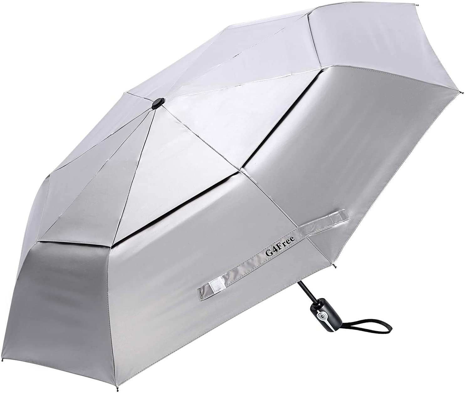 G4Free Upf 50+ Uv Protection Travel Umbrella 42 Inch Auto Open Close Silver Vent Double Canopy Folding Sun Blocking Umbrella (Si