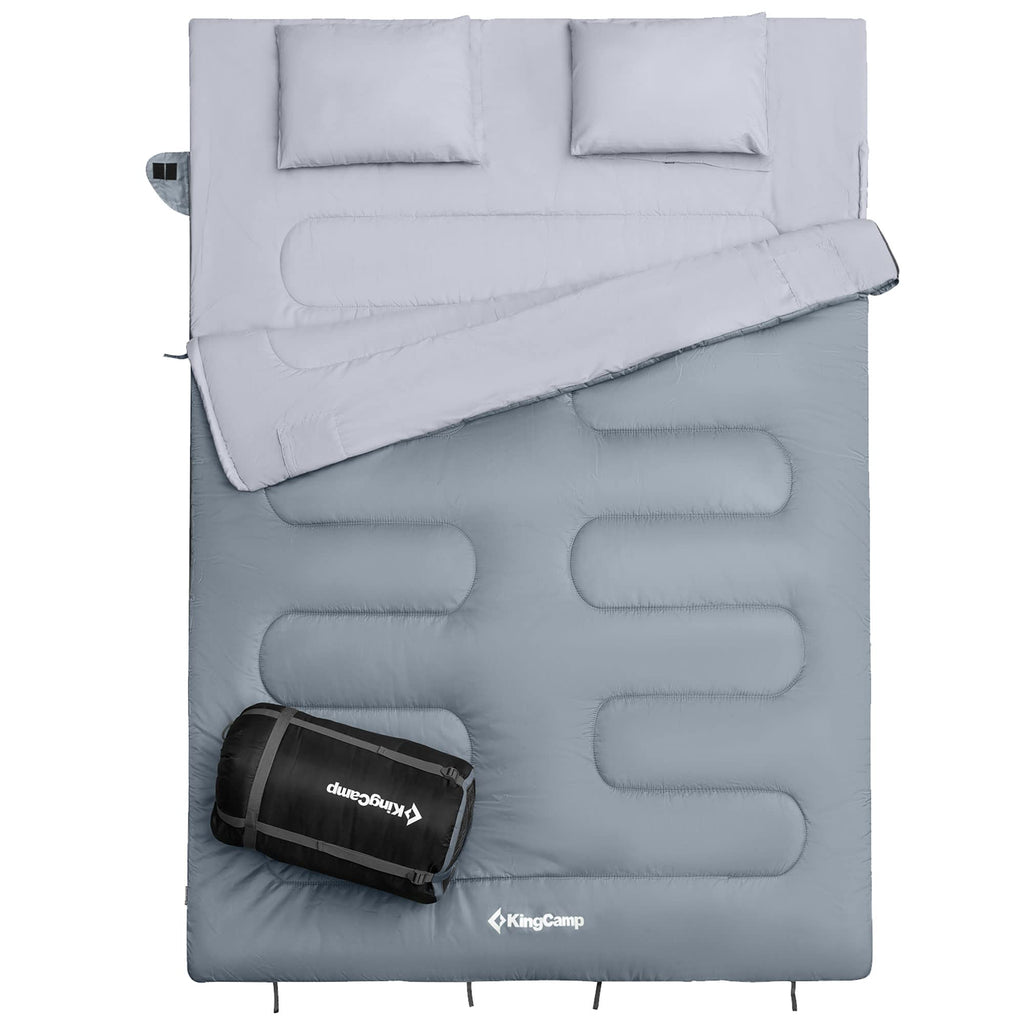 Kingcamp 87 X 59 Inch 2 Person Waterproof Cold Weather Family Warm Sleeping Bag For Adults With 2 Pillows For Winter Camping And