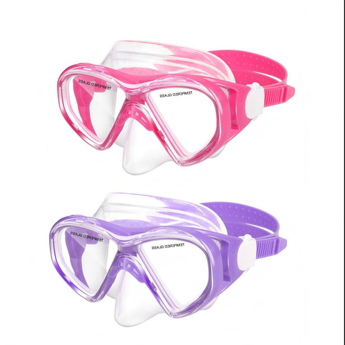 (2PCS Pink&Purple) ACQCES Kids Swim Goggles Snorkel Diving Mask for Boys Girls Ages 5-15, Two-Color Anti-Fog Swimming Goggles wi
