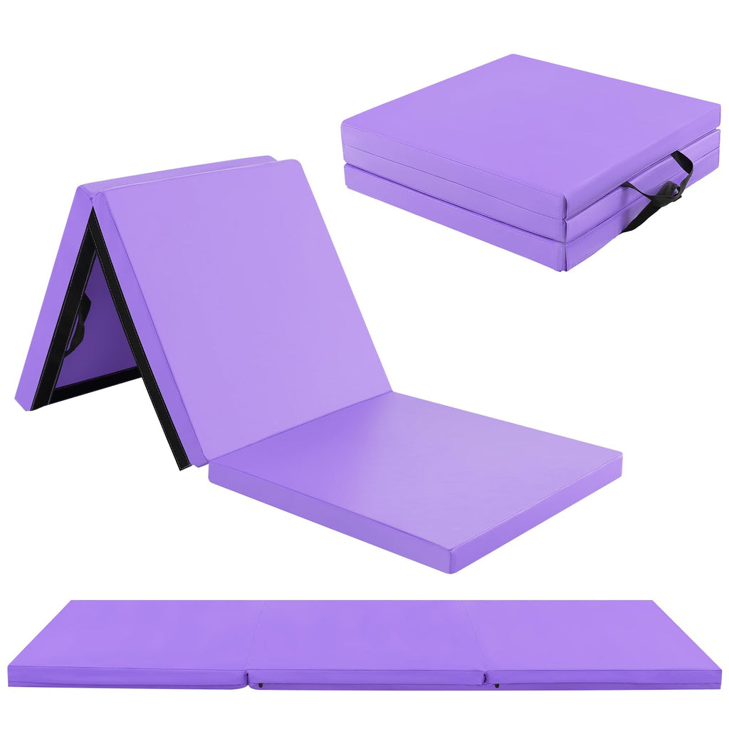 Gymax Folding Gymnastics Mat, Tri-Fold 6X 2X 2Exercise Mat With Carrying Handles, Waterproof Pu Leather, Hook & Loop Fasteners, 