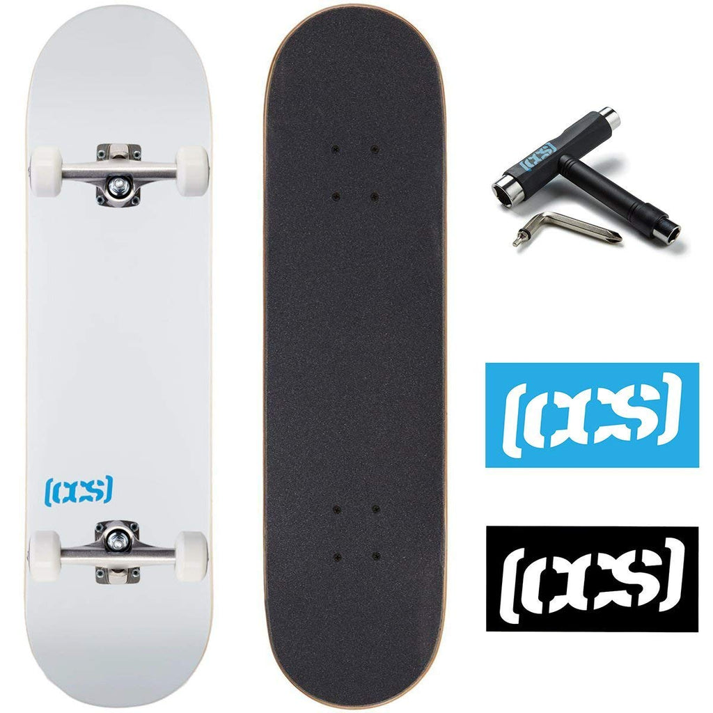 [Ccs] Logo Skateboard Complete White 7.75'' - Maple Wood - Professional Grade - Fully Assembled With Skate Tool And Stickers - A