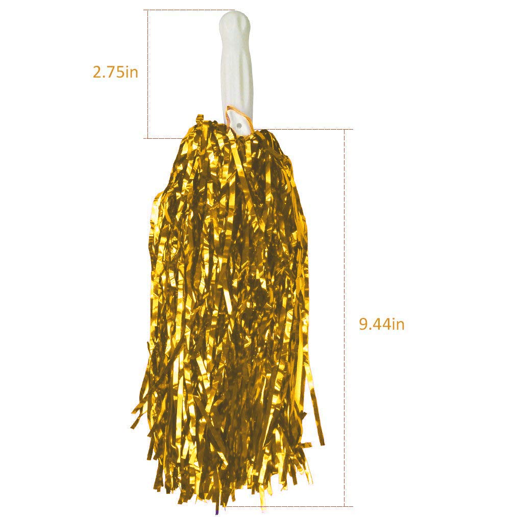 Baotongle 12 Pcs Cheerleading Squad Spirited Fun Poms Pompoms Cheer Costume Accessory For Party Dance Sports (Goldens)
