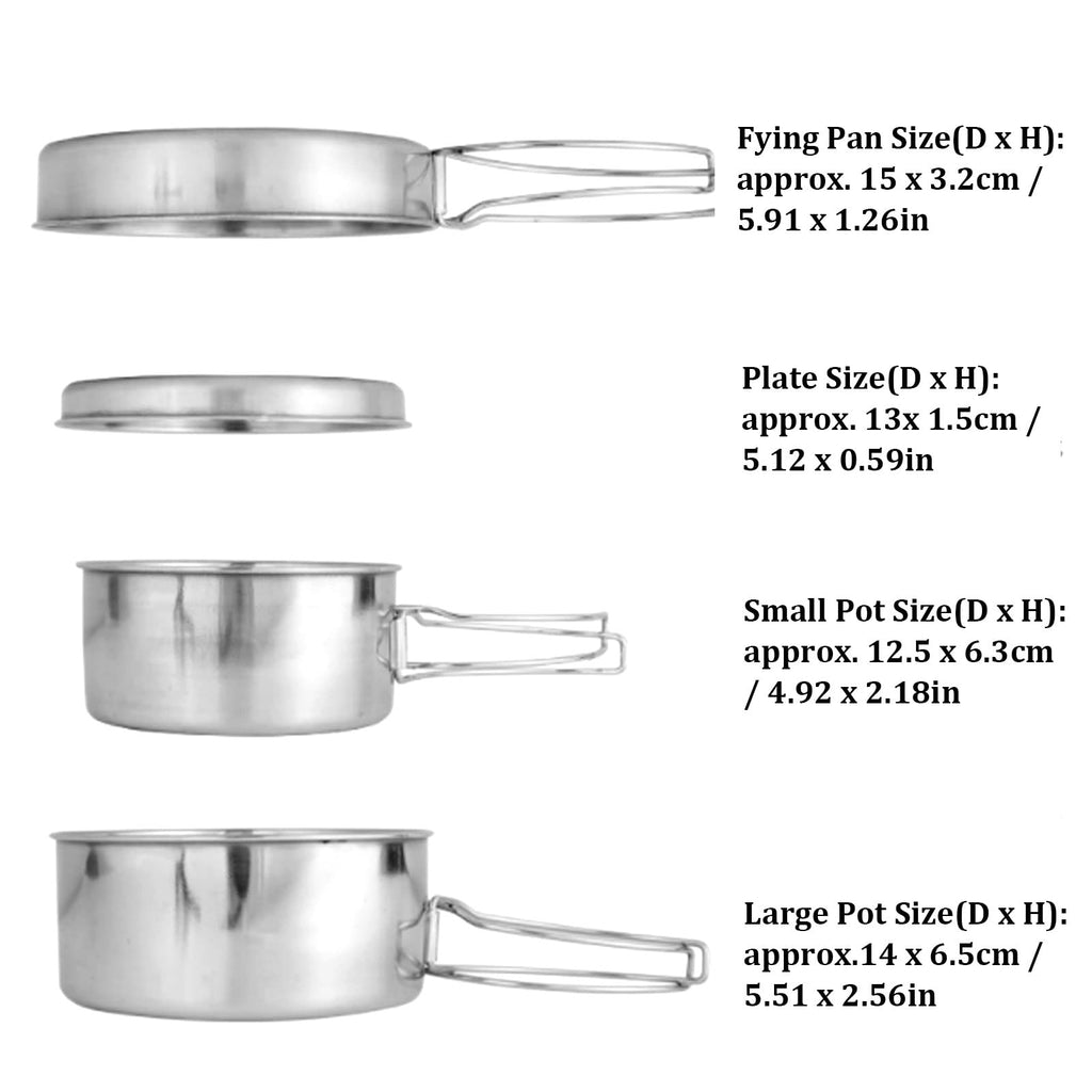 Camping Pots Pans, 4Pcs Portable Foldable Stainless Steel Combination Pot Cookware Set Camping Kitchenware Picnic Outdoor Pan Po