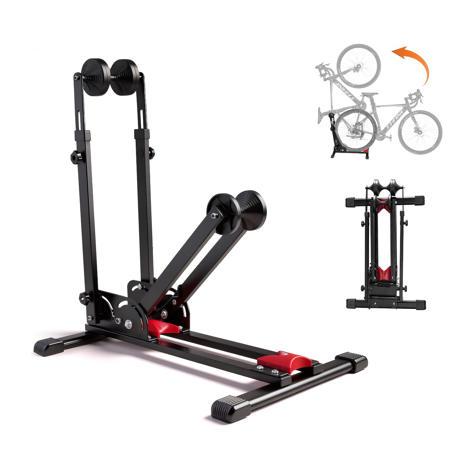 Teraysun 2-in-1 Vertical Bike Stand - Foldable Adjustable Bicycle Rack for Garage & Indoor, Space-Saving Upright Parking, Fits 2