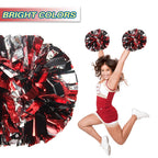Lovecheer 2Pcs Pom Poms Cheerleading Black And Red And Silver Metallic Cheerleader Pom Poms With Handle For Dance Party Sports S