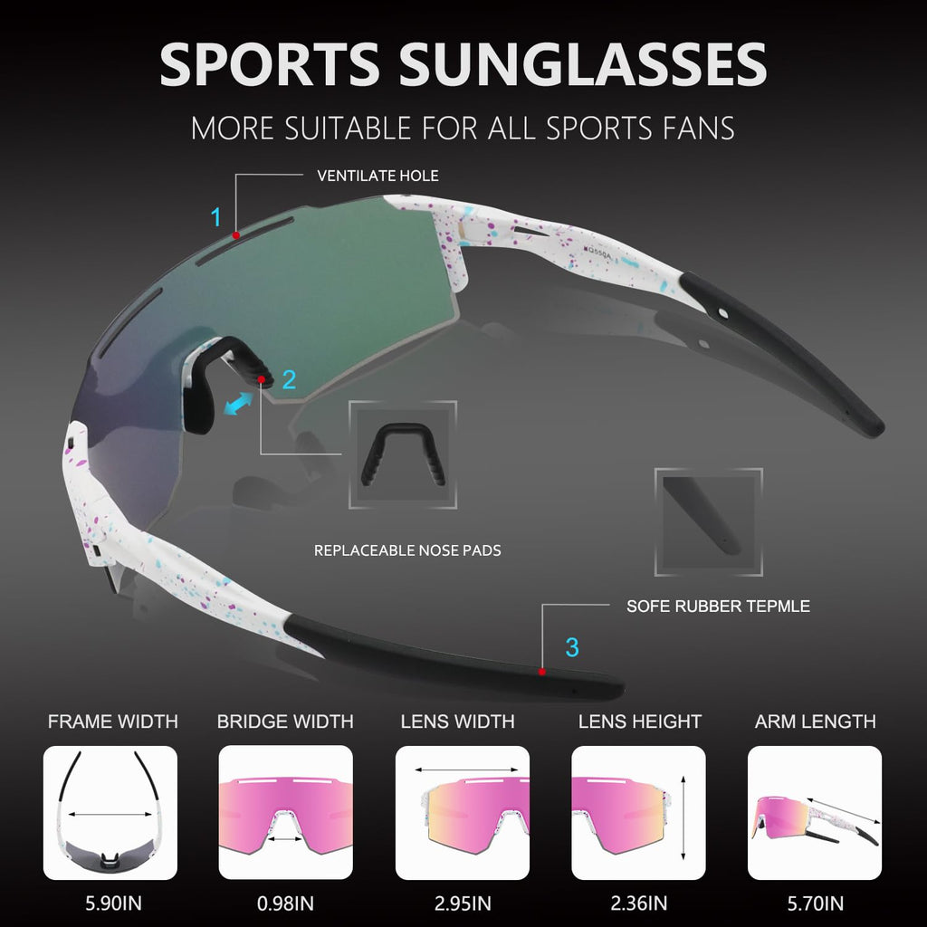 Oulaiqi Cycling Glasses Sports Sunglasses With Replaceable Nose Pad For Men Women Cycling Baseball Sunglasses (1Lens)