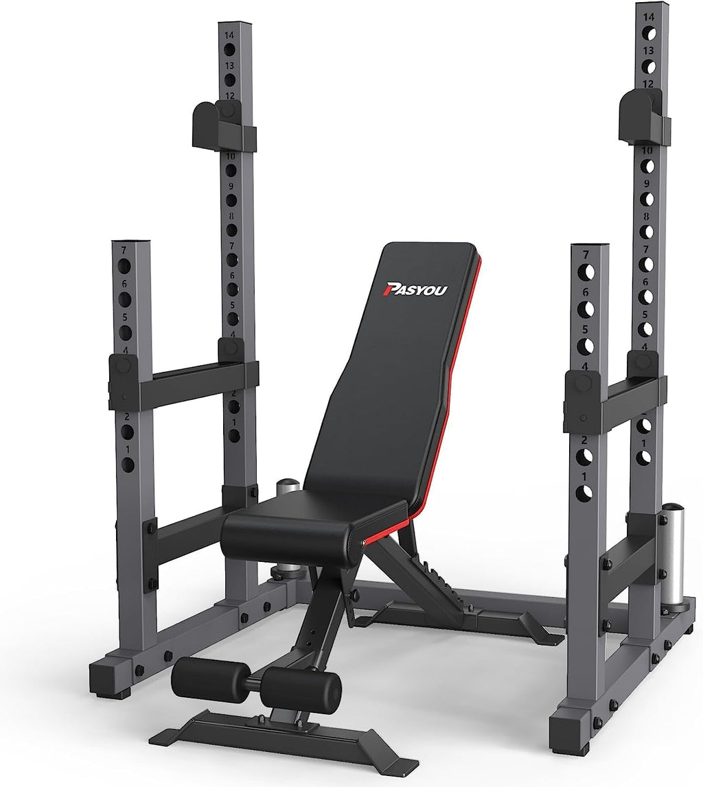 Pasyou Squat Rack For Home Gym With Max Load 1800 Lbs For Bumpers And 600 Lbs For J Hooks (Model:Sr30)