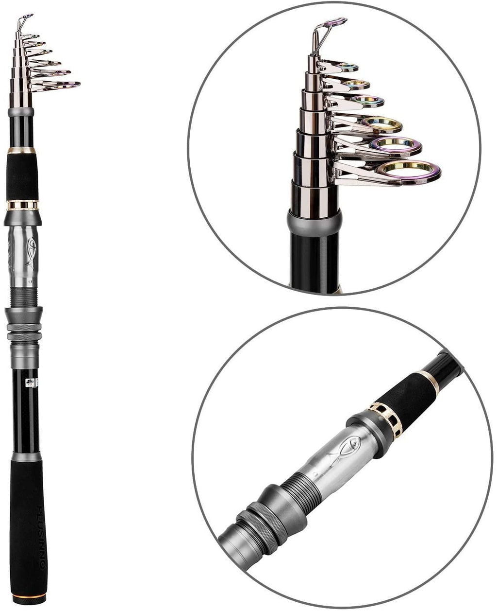 Plusinno Telescopic Fishing Pole Spinning Rod Carbon Fiber Travel Rod For Saltwater & Freshwater Fishing 2.7M 8.86Ft