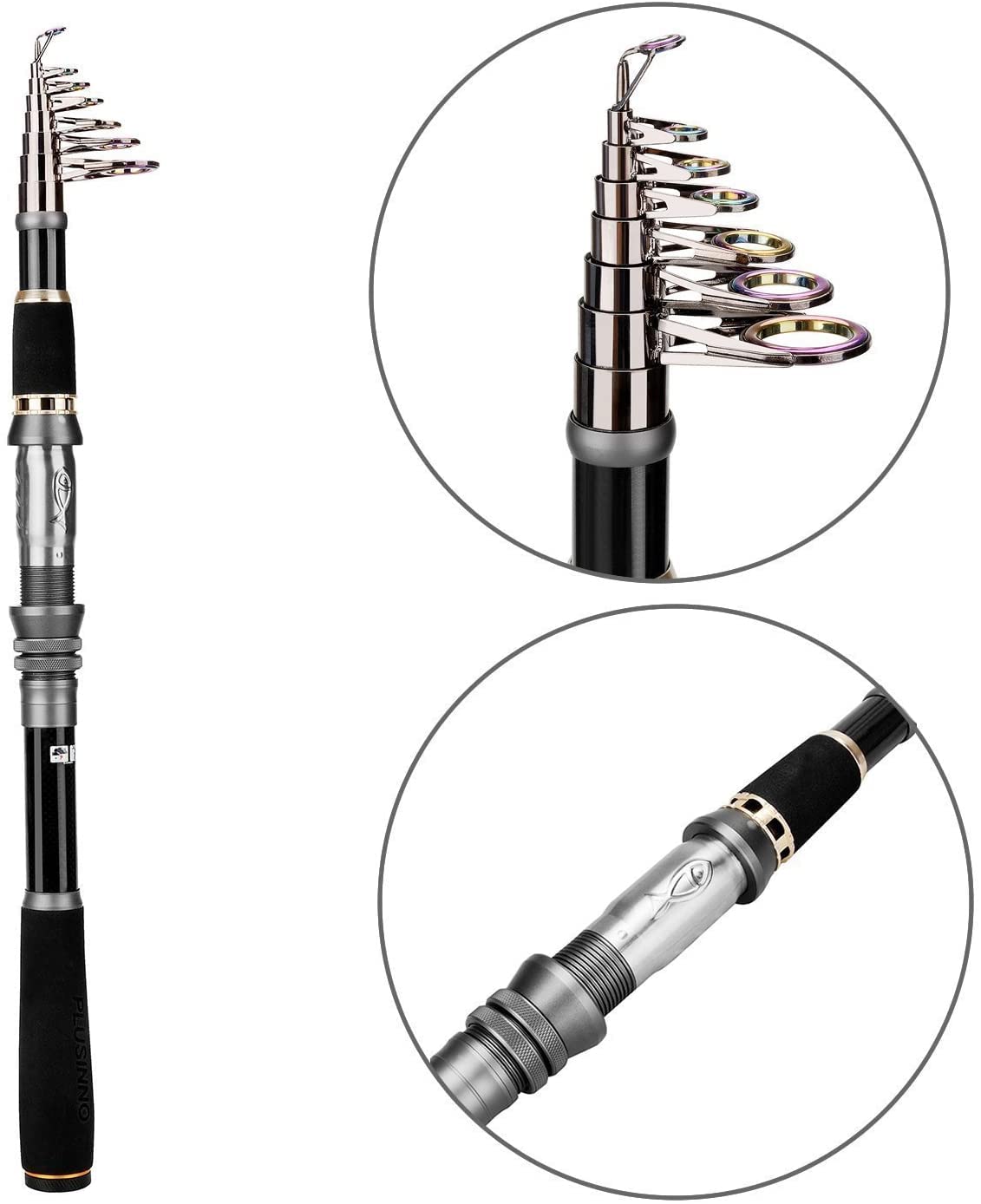Plusinno Telescopic Fishing Pole Spinning Rod Carbon Fiber Travel Rod For Saltwater & Freshwater Fishing 2.7M 8.86Ft