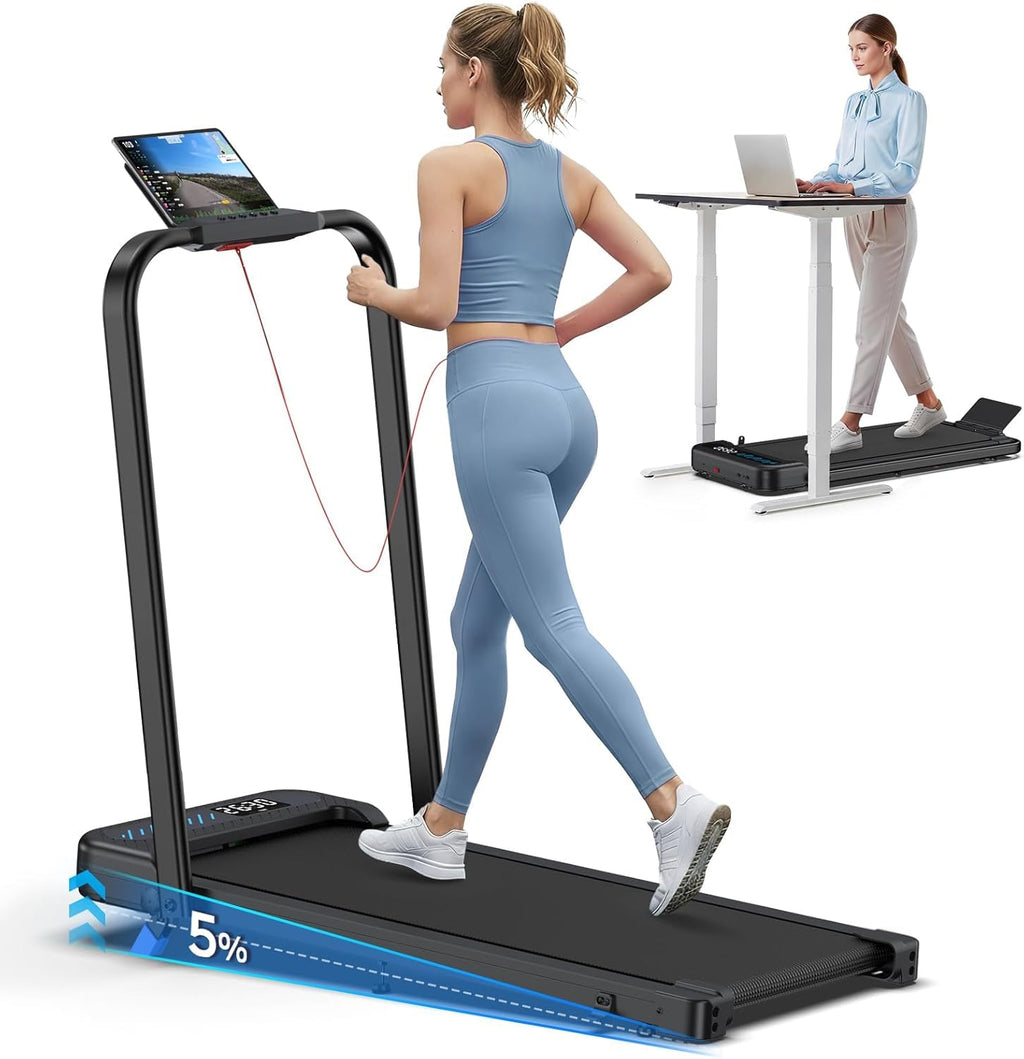 Cardirun Foldable Treadmill with Incline, Compact Walking Pad Treadmill with Safety Handle Bar, 3.0HP Quiet Under Desk Treadmill