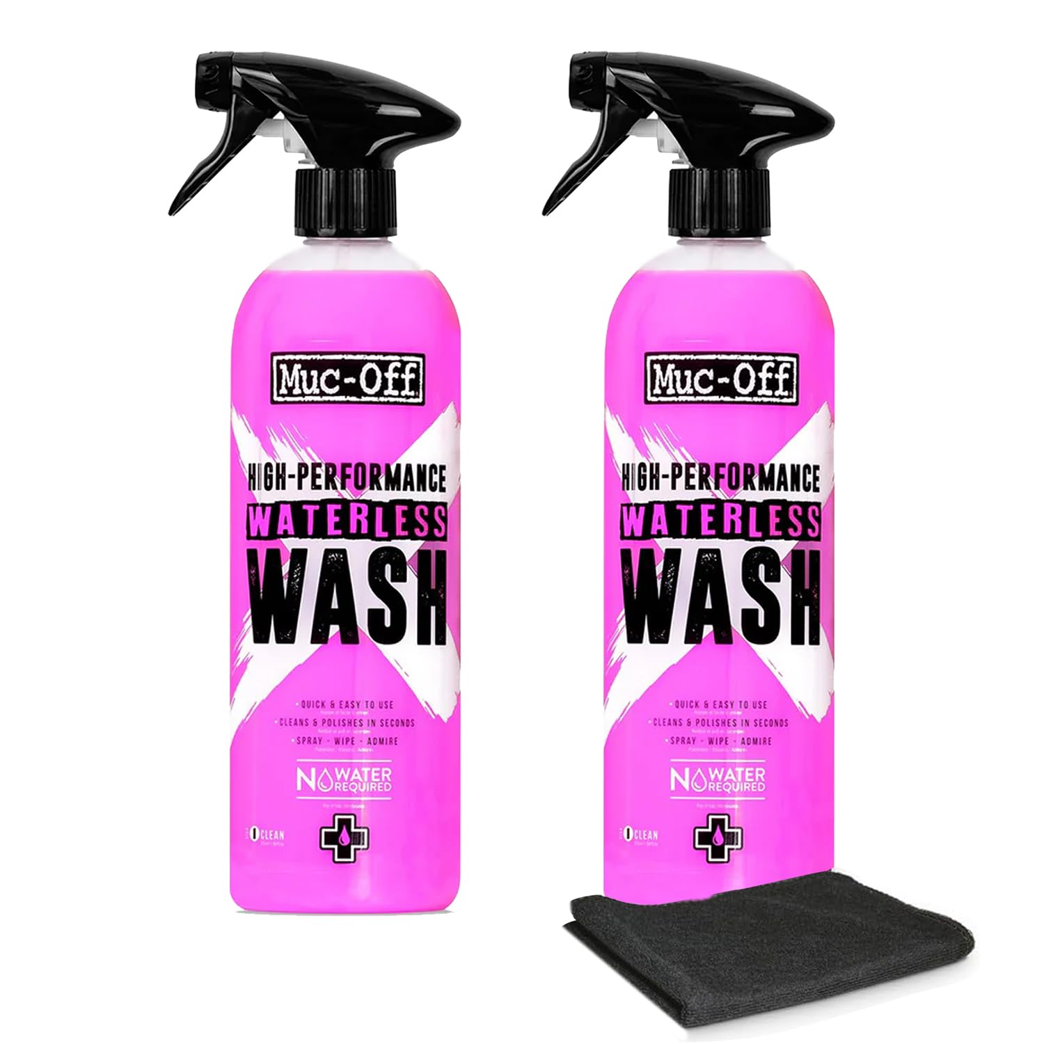 Muc-Off High Performance Waterless Bike Wash 750ml (Pack of 2) | Spray & Wipe Bike Cleaner | No Water Needed | Safe on Carbon Fi