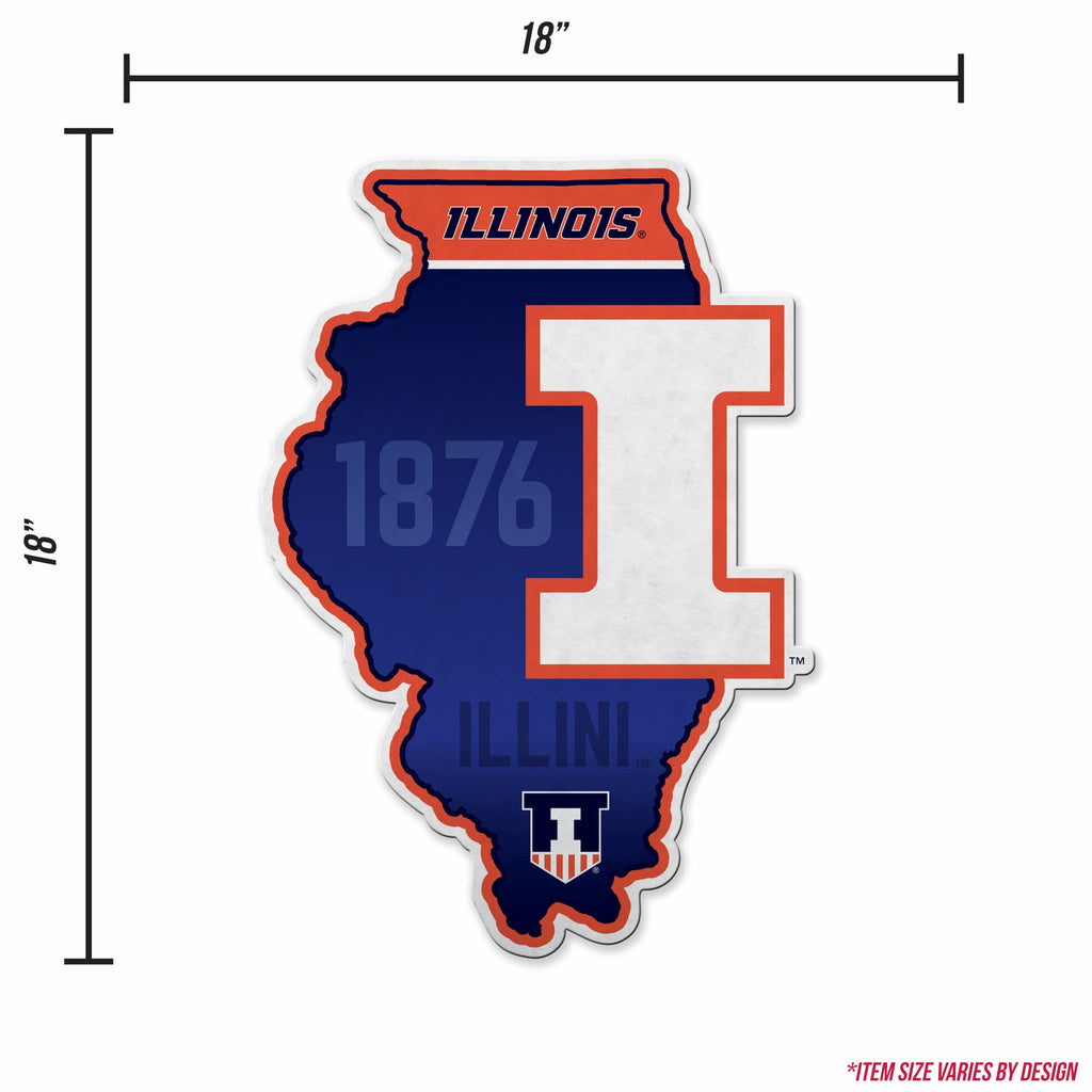 Rico Industries Ncaa Illinois Fighting Illini State Shape Shape Cut Pennant - Home And Living Room D  Cor - Soft Felt Ez To Hang