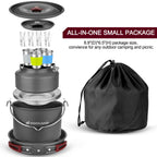 Odoland 22Pcs Camping Cookware Mess Kit, Large Size Hanging Pot Pan Kettle With Base Cook Set For 4, Cups Dishes Forks Spoons Ki