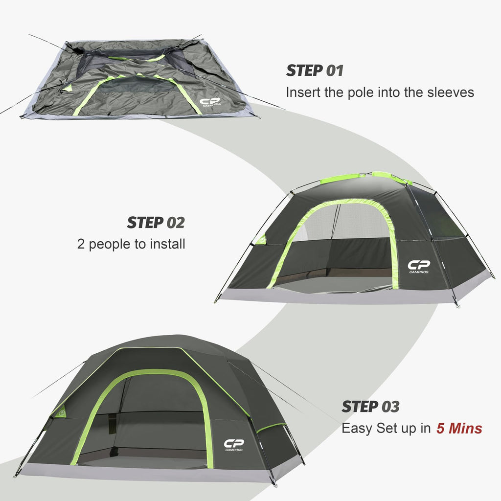 Campros Cp 4 Person Tent, Dome Tents For Camping With Rainfly, Waterproof Camping Tent Easy Set Up, Portable Family Tent With La