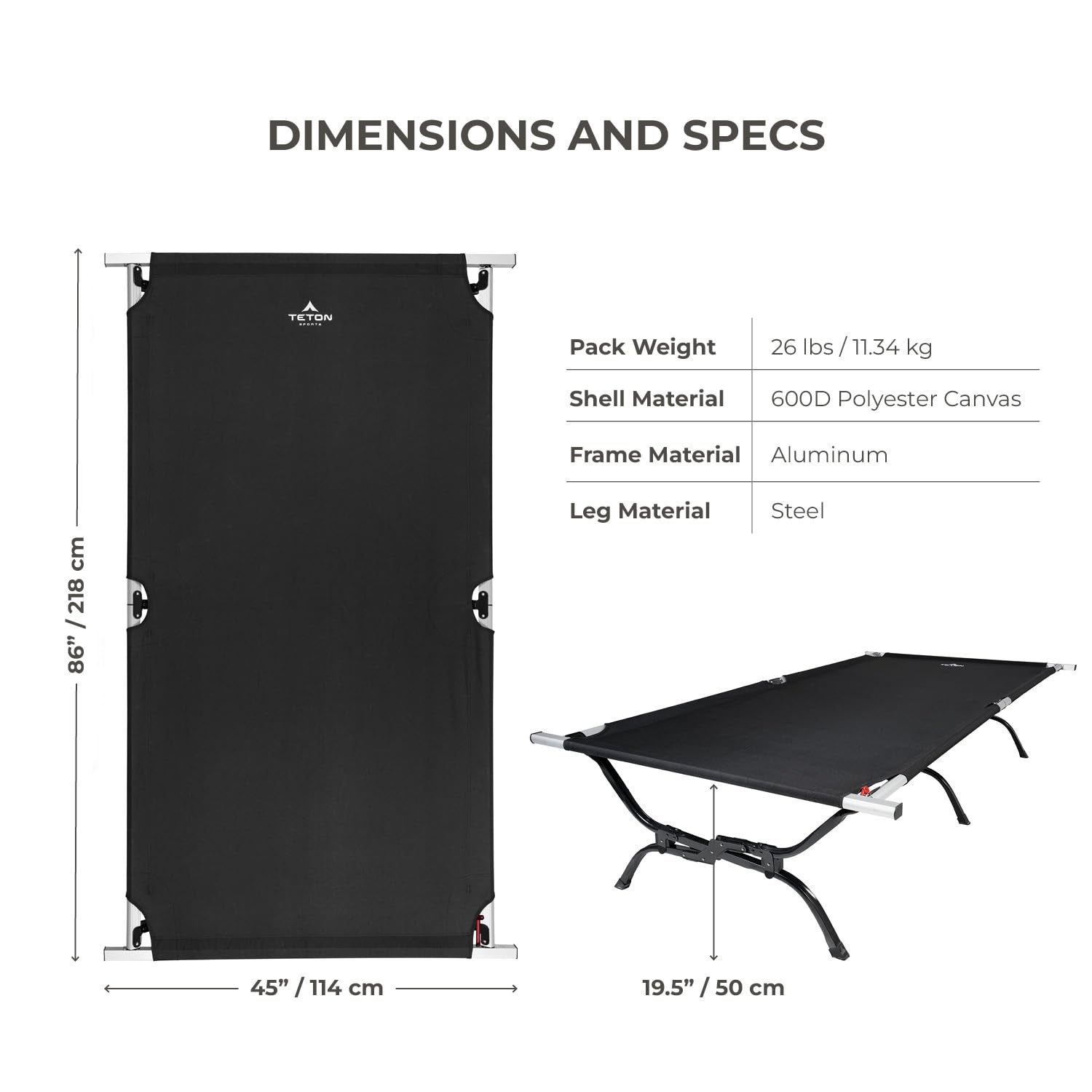 Teton Sports Camping Cot With Patented Pivot Arm - Folding Camping Cot For Car & Tent Camping - Durable Canvas Sleeping Cot - Po