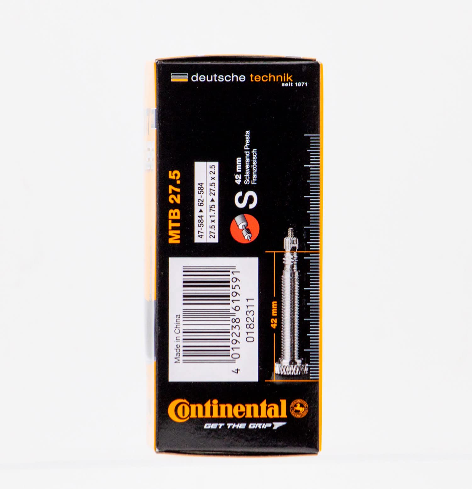 Continental 182311 Bicycle Tube, 27.5 X 1.75 - 2.5-Inch/42 Mm Presta Valve , Black