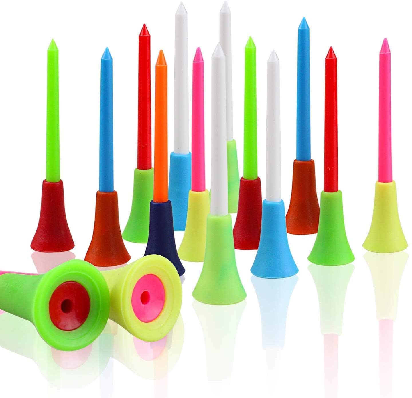 Rubber Cushion Top Plastic Golf Tees Mixed Colors Pack Of 50Pcs (2-3/4'')