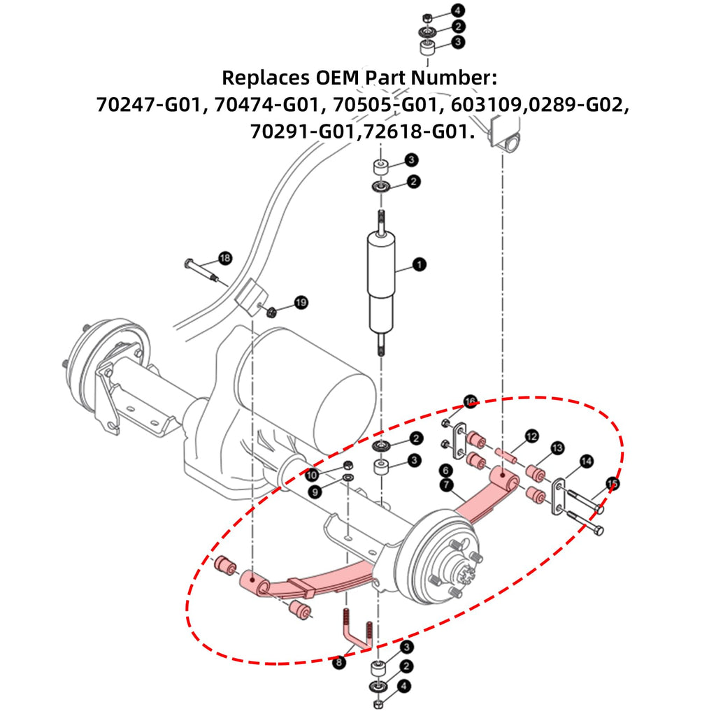 Roykaw Rear Heavy Duty Leaf Spring Kit For Ezgo Txt 1994-Up Golf Cart - 4 Leaf