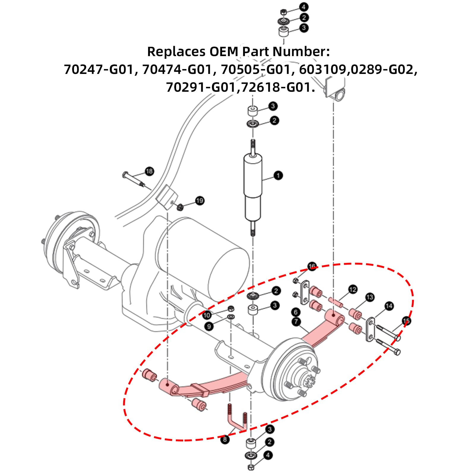 Roykaw Rear Heavy Duty Leaf Spring Kit For Ezgo Txt 1994-Up Golf Cart - 4 Leaf